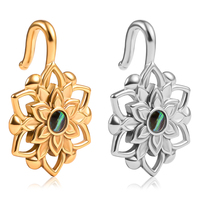 Evorte Boucles d'oreilles pendantes en acier inoxydable plaqué or avec fleur et incrustation de coquille d'ormeau, poids d'oreille pour femmes, piercing de fiançailles