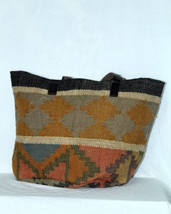 Handmade Geometric Indian Tote <b>Bag</b> Women Thick Cotton Jute Strap Vintage Style Open Closure <b>Large</b> Capacity Clutch <b>Shoulder</b> <b>Bag</b> - Product Image 5