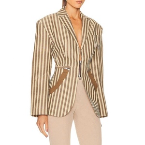New Custom Autumn <b>Jackets</b> <b>for</b> <b>Women</b> Business <b>Women</b> Striped <b>Jackets</b> Simple Vintage Oversized Lapel <b>Linen</b> Cotton <b>Jacket</b> Ootd - Product Image 3