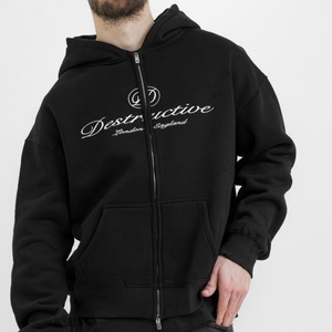 Sudadera con Capucha y Cremallera al por Mayor, Manga Larga, Logotipo Personalizado, Cremallera con Letras, Sudadera Holgada de Corte Cuadrado - Product Image 4