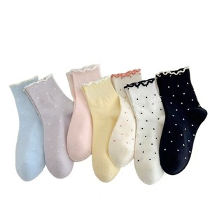 FIYIGO Damen Söckchen mit niedlichem Polka-Dot-Muster, Rüschen und Streifen, lässig, aus Baumwolle, atmungsaktiv, neuartig, lustig, 1 Weiß, 1 Rosa, 1 - Product Image 2