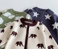 Angou Ins Vêtements pour bébé nouveau-né Barboteuses Automne Hiver Cartoon Knitted Climbing Cotton Button Sweater Jumpsuit for Boys Girls