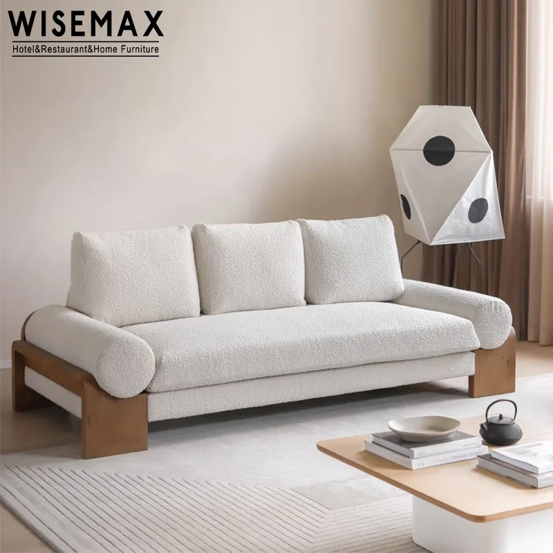 WISEMAX mobilya üreticisi klasik döşemeli rahat otel ahşap kumaş kanepeler 3 kişilik kanepe oturma odası için