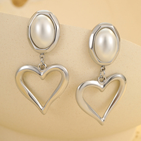 Nouveau Design Simulé Perle Coeur Pendentif Boucles D'oreilles Pour Les Femmes Bijoux En Acier Inoxydable Pierre Naturelle Drop Dangle Boucles D'oreilles Bijoux