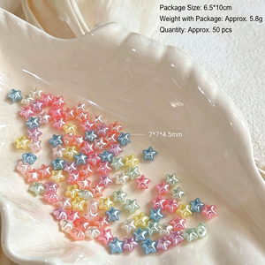 50 pièces de breloques pour ongles en forme d'étoile 3D, de cœur et de perle, irisées, pastel, formes mélangées, accessoires mignons pour la décoration des ongles, bricolage - Product Image 2
