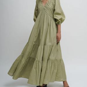 Vestido Casual de Verano para Mujer, Elegante, Cuello en V, Largo Maxi, 100% Lino Ecológico, Cintura Tejida, Oferta, Algodón - Product Image 4