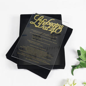 Luxus benutzerdefinierte goldene <span class=keywords><strong>Script</strong></span>-Initialen klar Acryl Hochzeit-Einladungen Goldfolie-Logo schwarze Samthandschachtel - Product Image 2