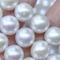 Vente en gros de colliers de perles Edison de 10-13 mm, grandes perles d'eau douce, véritables perles blanches, lumière intense, perles circulaires, cadeau pour la fête des mères