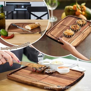 Plato rectangular de madera para carne, tabla de servir de madera maciza para restaurante, fiestas, color retro 08025 - Product Image 1