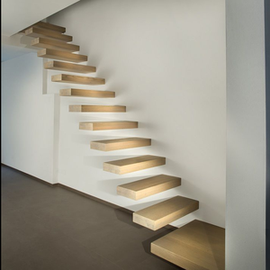 Dritto Solido <span class=keywords><strong>Legno</strong></span> di Quercia Bianca Passi Eccellente Galleggiante Scala/Prefabried Acciaio Inox Singola Trave Scala di Vendita Calda - Product Image 5