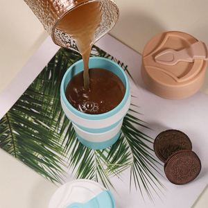 Custom Logo Cute Foldable Mug Portable 350ml Silicone Travel Folding <b>Cup</b> with Straw - Product Image 6