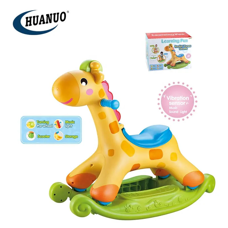 Passeio no brinquedo do animal 2 in1 girafa passeios a cavalo de balanço de plástico de brinquedo com música e luz