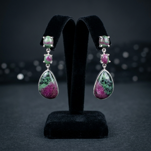 Boucles d'oreilles pendantes en argent sterling avec pierre naturelle de zoïsite rubis, bijoux fins tendance faits à la main pour femmes, cadeau de mariage - Product Image 2