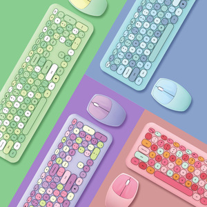 คีย์บอร์ดไร้สายสีสันสดใสน่ารัก ชุดคีย์บอร์ดและเมาส์สำหรับสาวๆ ชุดอุปกรณ์สำนักงานแสนน่ารักสำหรับแล็ปท็อปพีซี - Product Image 3