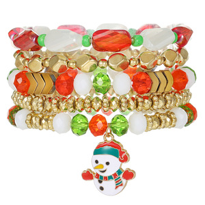 Christmas <b>Bracelet</b> Set With <b>Crystal</b> Beads Snowman Charm Polymer Clay Jewelry Unisex Fashion Beaded <b>Bracelets</b> - Product Image 5