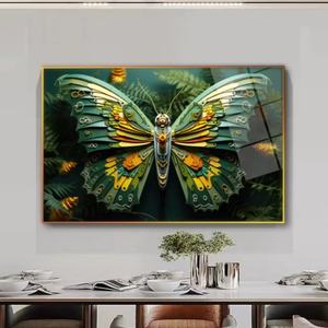Decoración para Sala de Estar, Arte Mural con Paisaje de Cascada en la Jungla, Cuadro de Porcelana con Cristales y Mariposas en Alta Definición - Product Image 1