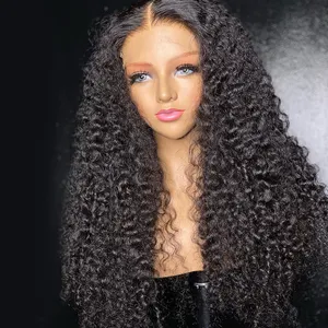 Grade 11a Peruvian Jerry curly 4x4 Lace Closure Wig raw indian temple Virgin Human Hair best lace wig vendors