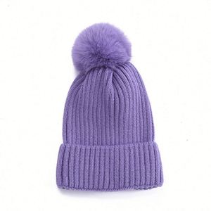 Custom Logo Soft Womens Winter Knitted <b>Hat</b> With Faux Fur Pom Warm Knit Cap <b>Beanie</b> for Women Promotion Gift - Product Image 1