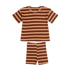 Conjunto de <span class=keywords><strong>ropa</strong></span> a rayas <span class=keywords><strong>para</strong></span> bebés recién nacidos, niñas y niños, camisetas de manga corta con cuello redondo y pantalones cortos, trajes de <span class=keywords><strong>ropa</strong></span> <span class=keywords><strong>para</strong></span> niños - Product Image 3
