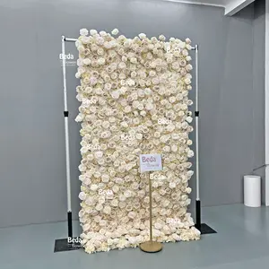 Beda Real Touch 5D Artificial Flower Wall White Rose Champagne Cappuccino Customize Silk Wedding Arrangement Party Decoration