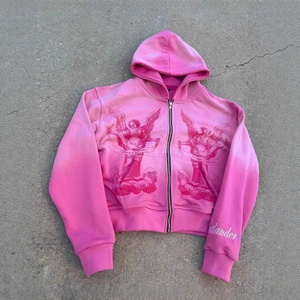 Felpa con Cappuccio Unisex Hip-hop <span class=keywords><strong>Rock</strong></span> Rosa Sfumato con Cerniera e Stampa Digitale Personalizzata - Product Image 2