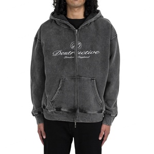 Sudadera con Capucha y Cremallera al por Mayor, Manga Larga, Logotipo Personalizado, Cremallera con Letras, Sudadera Holgada de Corte Cuadrado - Product Image 2