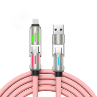 USB-C USB Tipe C pengisian daya Cepat 4-In-1, kabel standar PD, lampu pernapasan LED, lampu berjalan, aluminium Aloi, silikon untuk earphone