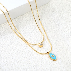 Fashion Wholesale Personalized Zircon Blue Eyes Necklace Pendant 18K <b>Gold</b> Plated Stainless Steel <b>Choker</b> Layered Necklace - Product Image 5
