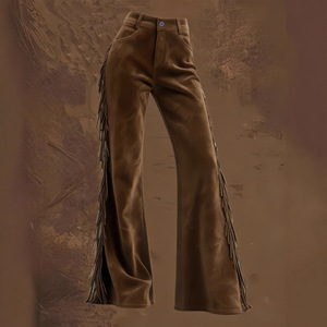 <span class=keywords><strong>Pantalon</strong></span> décontracté coupe bootcut en <span class=keywords><strong>velours</strong></span> suédé vintage à franges style western pour <span class=keywords><strong>femme</strong></span>, modèle transfrontalier Europe-Amérique, très demandé - Product Image 1