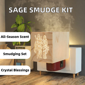 Diffuseur d'aromathérapie en bois à brancher - Support pour bâtonnets d'arôme - Chauffe-encens avec couvercle en bois sculpté - Product Image 2