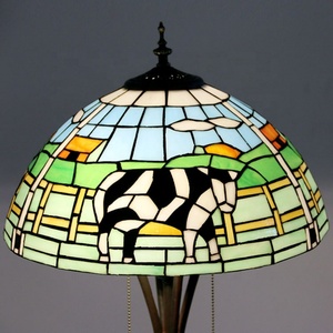 LongHuiJing 63-Inch Tiffany Antique Traditional LED Floor <b>Lamp</b> Multicolored Stained Glass Shade Double Light Resin <b>Base</b> - Product Image 3