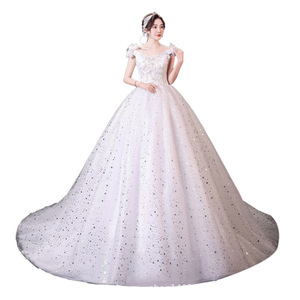 S0293X abito da sposa con spalle scoperte da sposa con gonna gonfia lungo fino al pavimento semplice piccola principessa sottile - Product Image 1