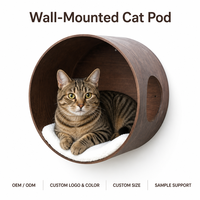 Lit mural pour chat en bois courbé de noyer avec coussin en peluche, niche douce pour chats d'intérieur avec ventilation latérale, gain de place