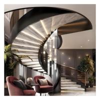 Escaliers de marbre intérieurs de villas de nouveau style marchent les escaliers incurvés avec la LED