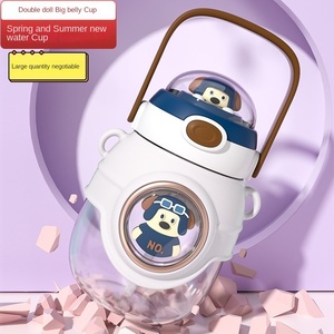 Taza de agua de vientre grande para niños, creativa y bonita, taza de plástico de alta belleza para niñas, taza de paja de verano para estudiantes rojos de red portátil - Product Image 3