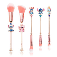 Ensemble de 5 pinceaux de maquillage classiques à thème dessin animé avec sac rose, outils de maquillage mignons, outils de beauté portables, cadeaux pour fêtes