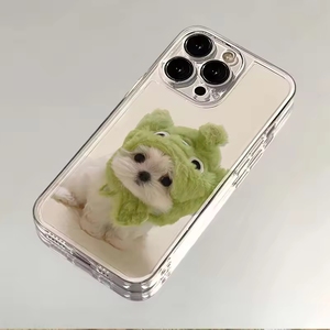 <span class=keywords><strong>Coque</strong></span> de téléphone amusante avec motif de chiot à tête verte pour <span class=keywords><strong>iPhone</strong></span> 18 17 16 15 11 12 14 13 Pro Mini 7 8 Plus SE4 E – Housse mignonne et stylée - Product Image 1