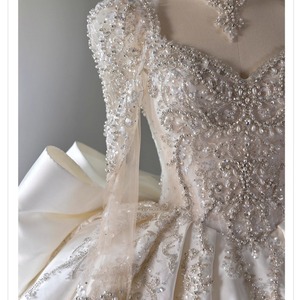 French Style Satin Wedding Dress Princess Waistline Sweetheart Neckline Ball Gown Vintage Bridal Gown Long Train - Product Image 4