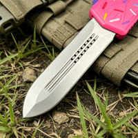 Couteau de chasse pliant de survie pour le camping en plein air, personnalisé en gros, avec lame OEM, outil EDC personnalisé, manche en aluminium rose en forme de donut