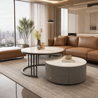 Ensemble de tables basses extensibles en pierre italienne couleur crème, style luxe léger, moderne et minimaliste, pour salon, usage domestique, petite taille