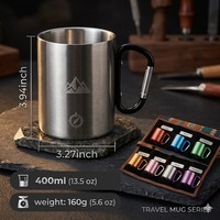 Mug à café isotherme moderne en acier inoxydable coloré avec logo personnalisé, poignée, 300 ml, sans BPA, mousqueton portable pour fête