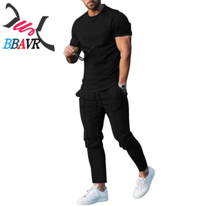 Summer Sport Men <b>T</b> Shirt <b>Track</b> Suit Sports Suit Men's Solid Color Casual Round Neck Short Sleeve Sports Two-piece Men - Product Image 1