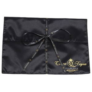 High End Hair Bundles Clothing Satin Pouch Bag with logo Luxury Black Satin <b>Envelope</b> Gift Bag with Ribbon - Product Image 4