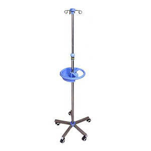 Support IV sur pied en acier inoxydable épaissi, mobile avec roulettes, porte-bouteille et support de pompe IV, en stock. - Product Image 4