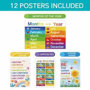 Decoración para Preescolar, Actividades de Aprendizaje, Suministros para Jardín de Niños, Juego de 12 Pósters Educativos para el Aula - Product Image 3