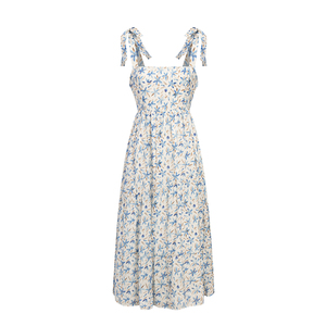 Đầm nữ mùa hè dệt hoa in họa tiết, có khóa kéo, không tay, kiểu dây đeo, dáng xòe, mặc thường ngày, dài chấm đất, giặt được - Product Image 1