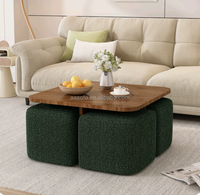 Ensemble de tables basses gigognes multifonctionnelles modernes avec tabourets de rangement et sièges ottomanes dissimulés, meubles de salon en bois