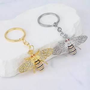 Sparkling Bee Keychain Rhinestone Encrusted 3D Design Luxury Fashion Accessory Zinc Alloy Metal <b>Key</b> <b>Chain</b> - Product Image 1