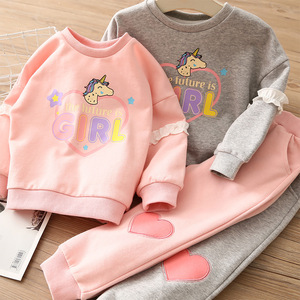 Ensemble 2 pièces pour <span class=keywords><strong>fille</strong></span>, style décontracté d'automne, <span class=keywords><strong>licorne</strong></span> de dessin animé, <span class=keywords><strong>pull</strong></span> et pantalon en coton respirant - Product Image 3