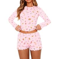 Pyjama décontracté pour femmes, imprimé floral rose, manches longues, vêtements de nuit en coton et bambou, ensemble de pyjamas